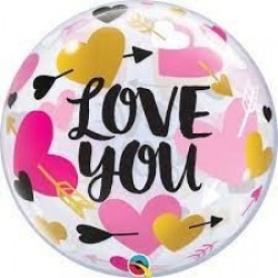 GLOBO 22" BURBUJA LOVE YOU CORAZON-FLECH