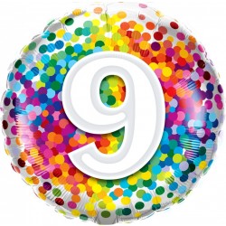 GLOBO 18" FOIL RND N9 RAINBOW CONFETI