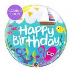 GLOBO 22" BURBUJA HAPPY BDAY FONDO MAR