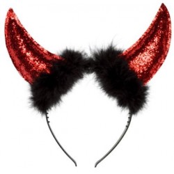 DIADEMA CUERNOS LENJUELAS ROJAS Y MARABU