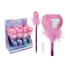 BOLIGRAFO CORAZON ROSA LENTEJUELAS 22CM