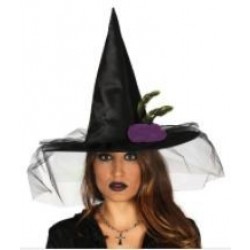 SOMBRERO ADULTO BRUJA CON VELO