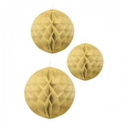 3 FAROLES REDONDOS ORO 20/26/30CM