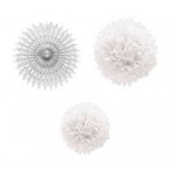   SET 1 ABANICO 2 POMPONES BLANCO
