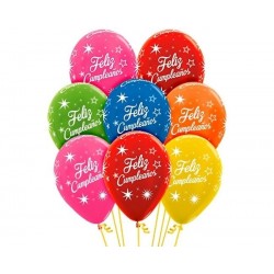12 GLOBOS R12" FELIZ CUMPLEAÑOS COL SURT
