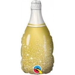 GLOBO 14" PALO FOIL FORMA BOTELLA ORO