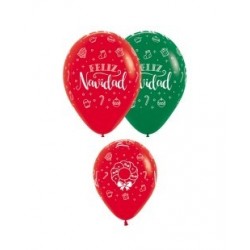 12 GLOBOS R12" LATEX F NAVIDAD ROJO/VERD