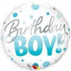 GLOBO 18" FOIL BDAY BOY PUNTOS AZUL