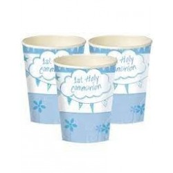   8 VASOS CARTON COMUNION AZUL 266ML