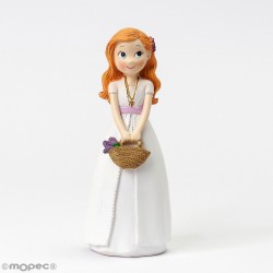 FIGURA NIÑA COMUNION CESTO FLORES 15CM