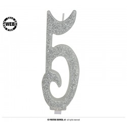 VELA GLITTER PLATA N5 12,5CM