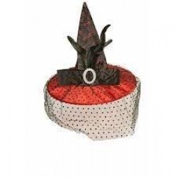 SOMBRERO ROJO VELO TUL BRUJA 58CM