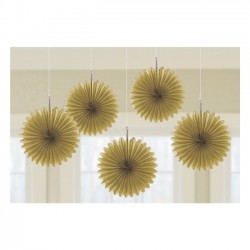   5 ABANICOS PAPEL ORO 15CM