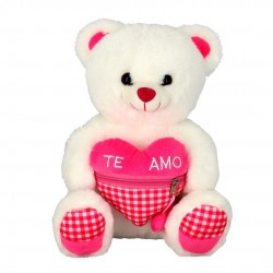 PELUCHE OSO BLANCO CORAZON CREMALLERA 28