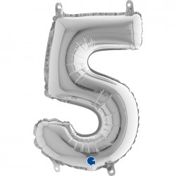   GLOBO 14" PALO FORMA N5 PLATA