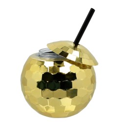   VASO BOLA DISCO C/PAJITA ORO 650ML