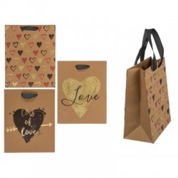 BOLSA REGALO KRAFT CORAZONES 18X23CM