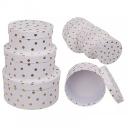 CAJA REDONDA BLANCA TOPOS ORO 12CM