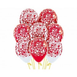 12 GLOBOS R5" LATEX ROJO CORAZONES BNCO