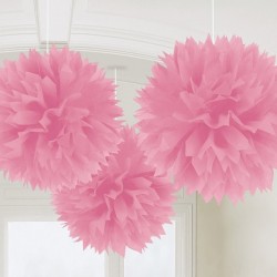   3 POMPONES ROSA PASTEL 40CM