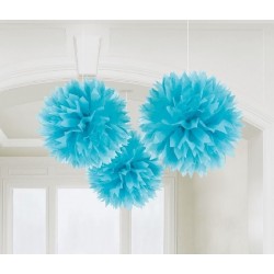   3 POMPONES TURQUESA 40CM