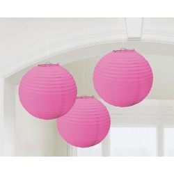   3 FAROLILLOS REDONDOS FUCSIA 24CM