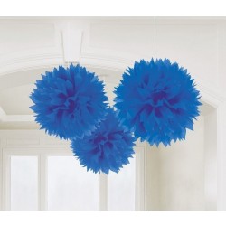   3 POMPONES AZUL FUERTE 40CM