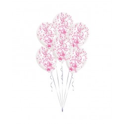 6 GLOBOS 11" LATEX C/CONFETI ROSA 27,5CM