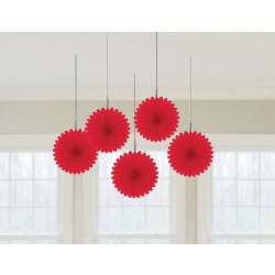   5 ABANICOS PAPEL ROJO 15CM