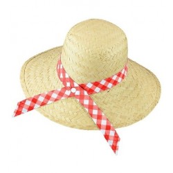 SOMBRERO PAJA GRANJERA LAZO ROJO/BLANCO