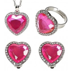 SET INFANTIL JOYAS PIEDRA CORAZON ROSA