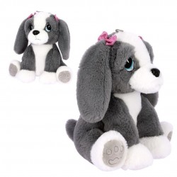 PELUCHE PERRO GRIS LAZO ROSA 18CM