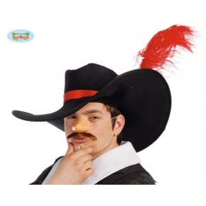SOMBRERO NEGRO ESPADANCHIN PLUMA ROJA
