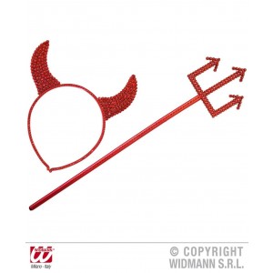 SET DIABLO DIADEMA TRIDENTE PLAST ROJO