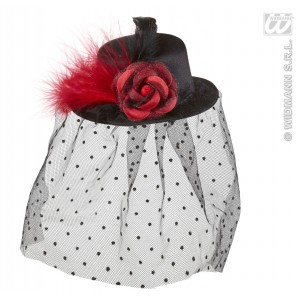 MINI SOMBRERO RASO NEGRO C/VELO NEGRO