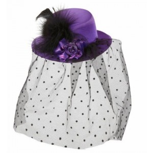 MINI SOMBRERO RASO VIOLETA C/VELO NEGRO