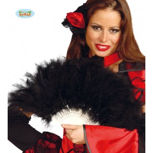   ABANICO PLUMAS NEGRO 25CM