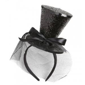 DIADEMA MINI SOMBRERO ALTO GLITTER NEGR