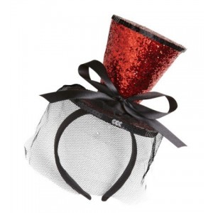DIADEMA MINI SOMBRERO ALTO GLITTER ROJO