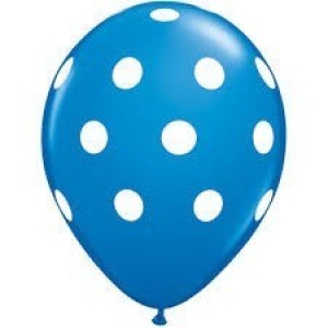 $D 6 GLOBOS 11" LATEX TOPOS BLANCOS AZUL