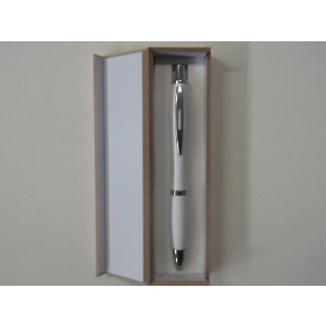 CAJA MADERA BEIG BOLIGRAFO BLANCO